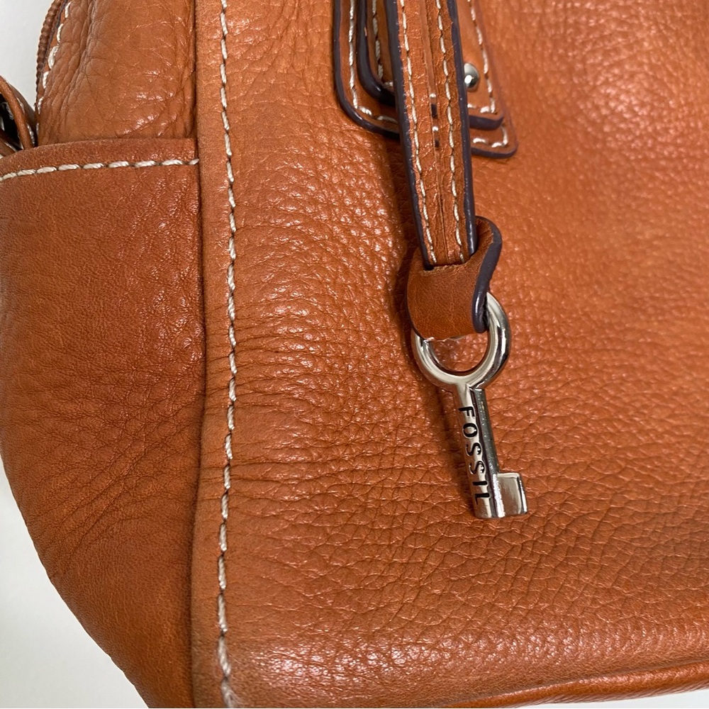 Y2K Vintage Fossil Cognac Genuine Pebbled Leather Shoulder Bag Purse - Picture 4 of 16